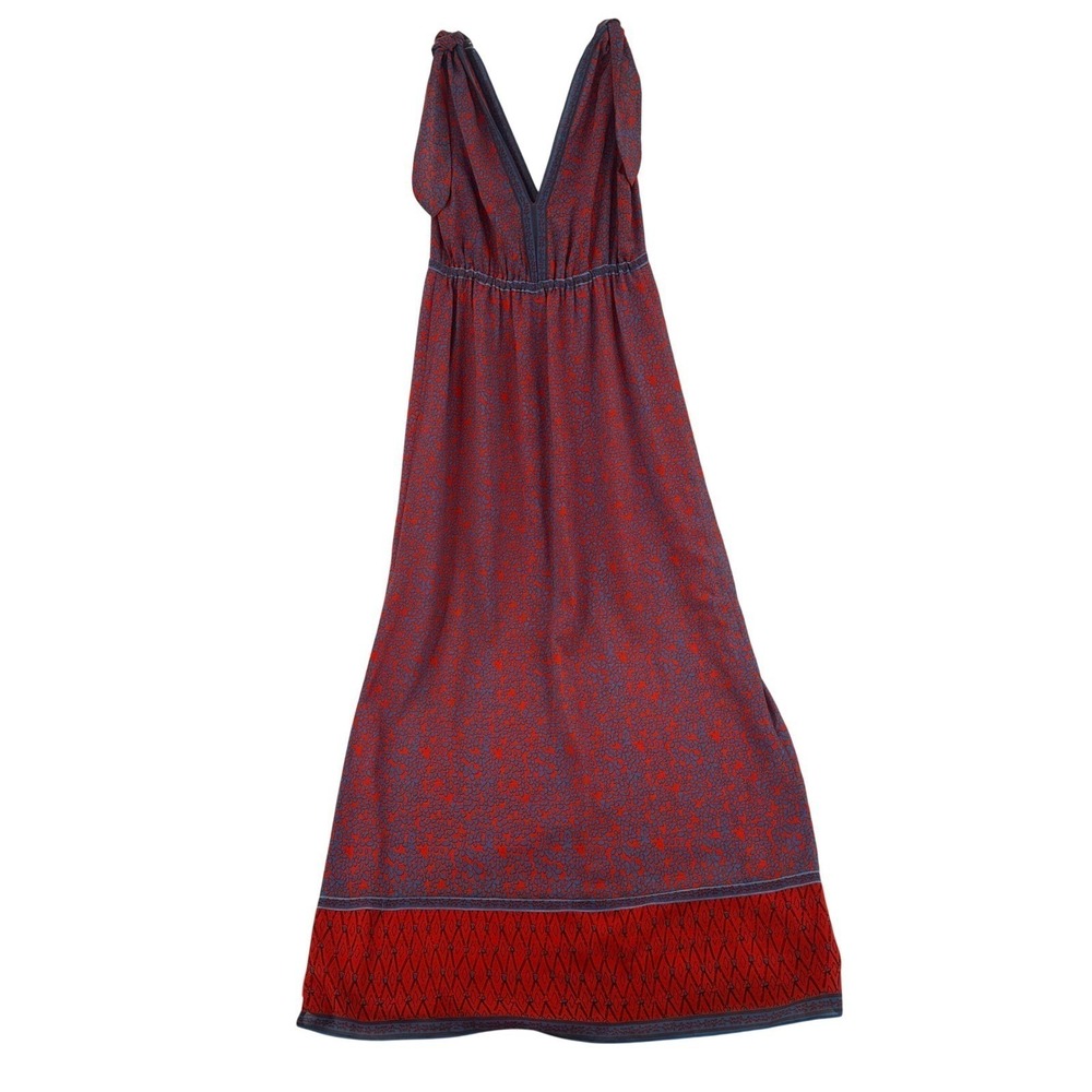 Chelsea & Violet Women XS Red Blue Floral V-Neck Tie Shoulder Maxi Dress Hippie